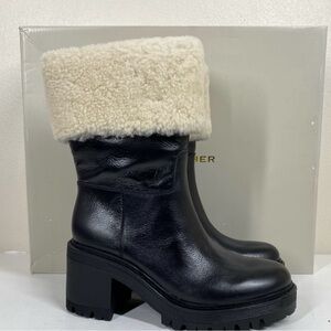 Marc Fisher Willoe Sherpa Cuff Booties Boots Black Leather 6.5